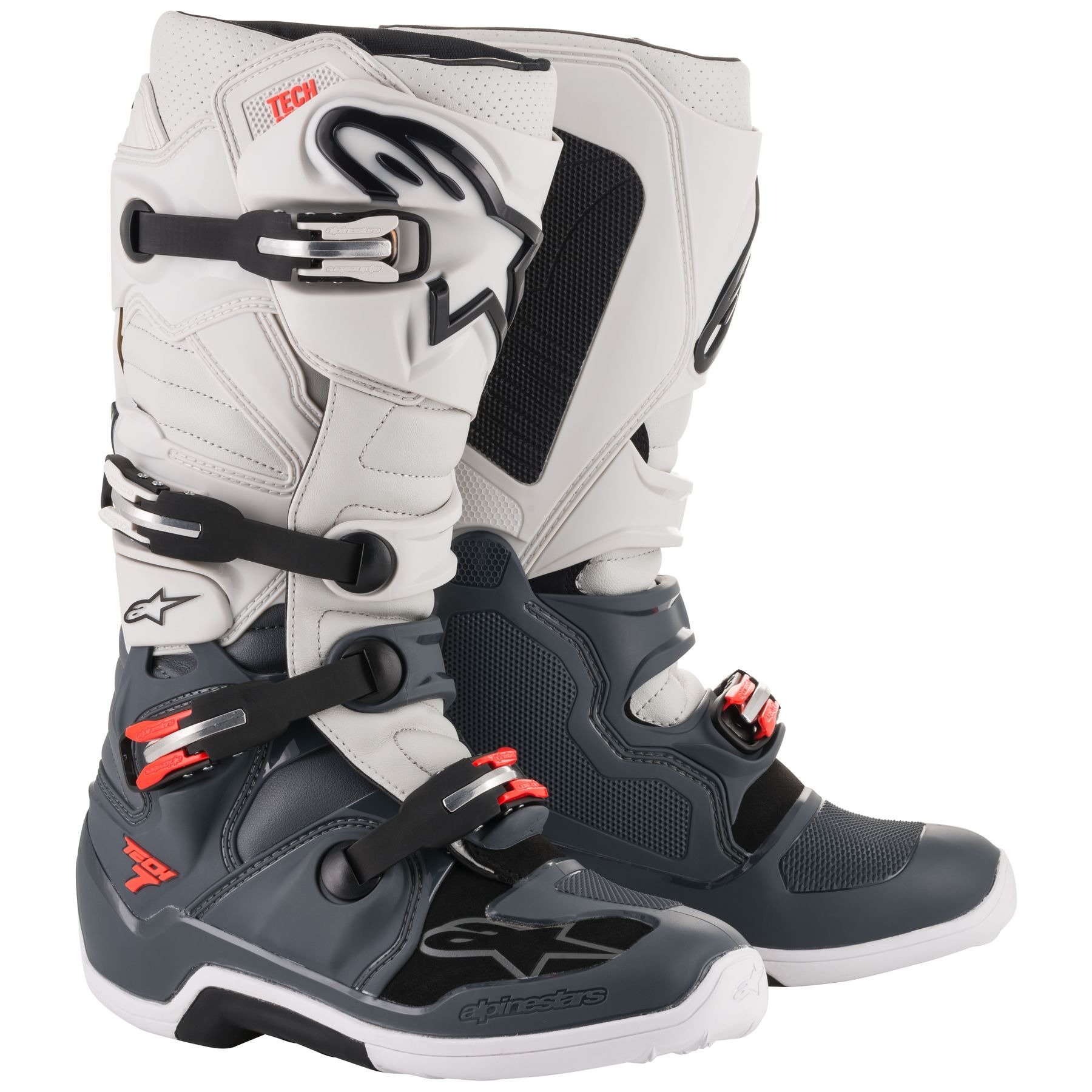 Alpinestars Tech 7 Enduro Boots Light Gray Dark Gray Bright Red Size US 8