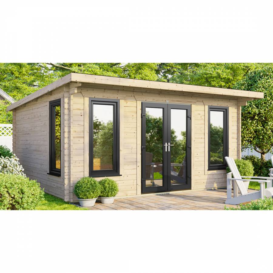 SAVE £1370  16x12 Power Pent Log Cabin Central Double Doors - 44mm