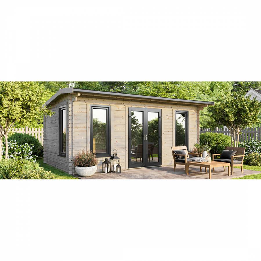 SAVE £1410  20x12 Power Apex Log Cabin Central Double Doors - 44mm
