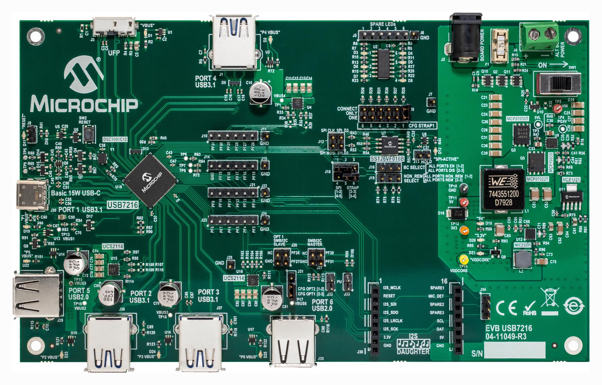 Microchip Technology Technology Evb-Usb7216 Eval Board, Usb Type-C Hub Controller