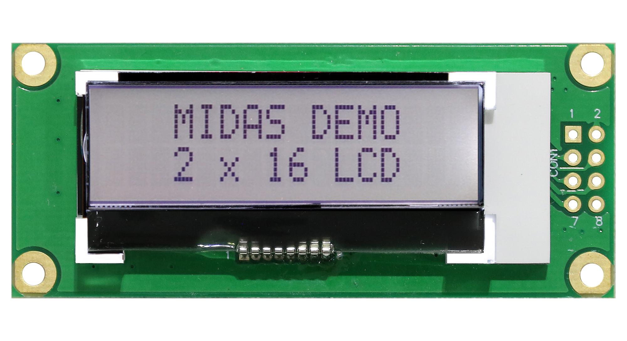 Midas Displays Md21605B6W-Fptlwi5 Lcd Display, Cob, Transflective, Fstn