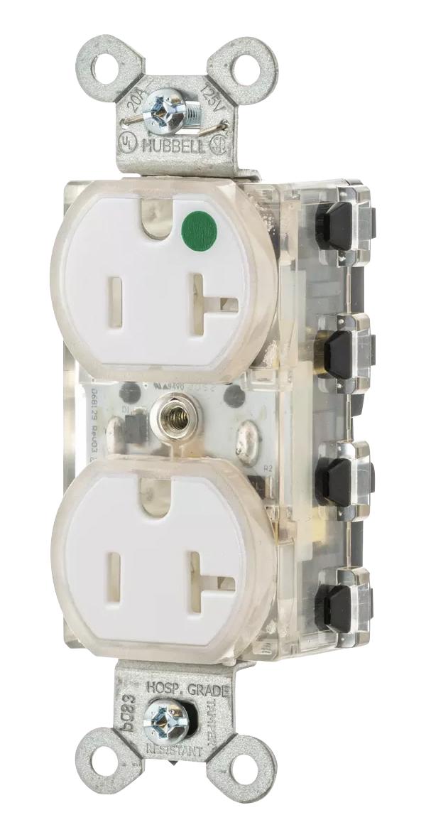 Hubbell Wiring Devices Snap8300Wltr Pwr Con, Nema 5-20R, Hospital Grade, Wht