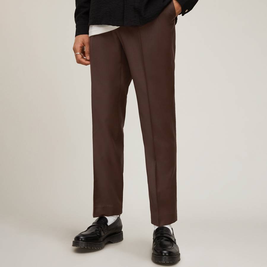 Brown Cine Straight Wool Blend Trousers