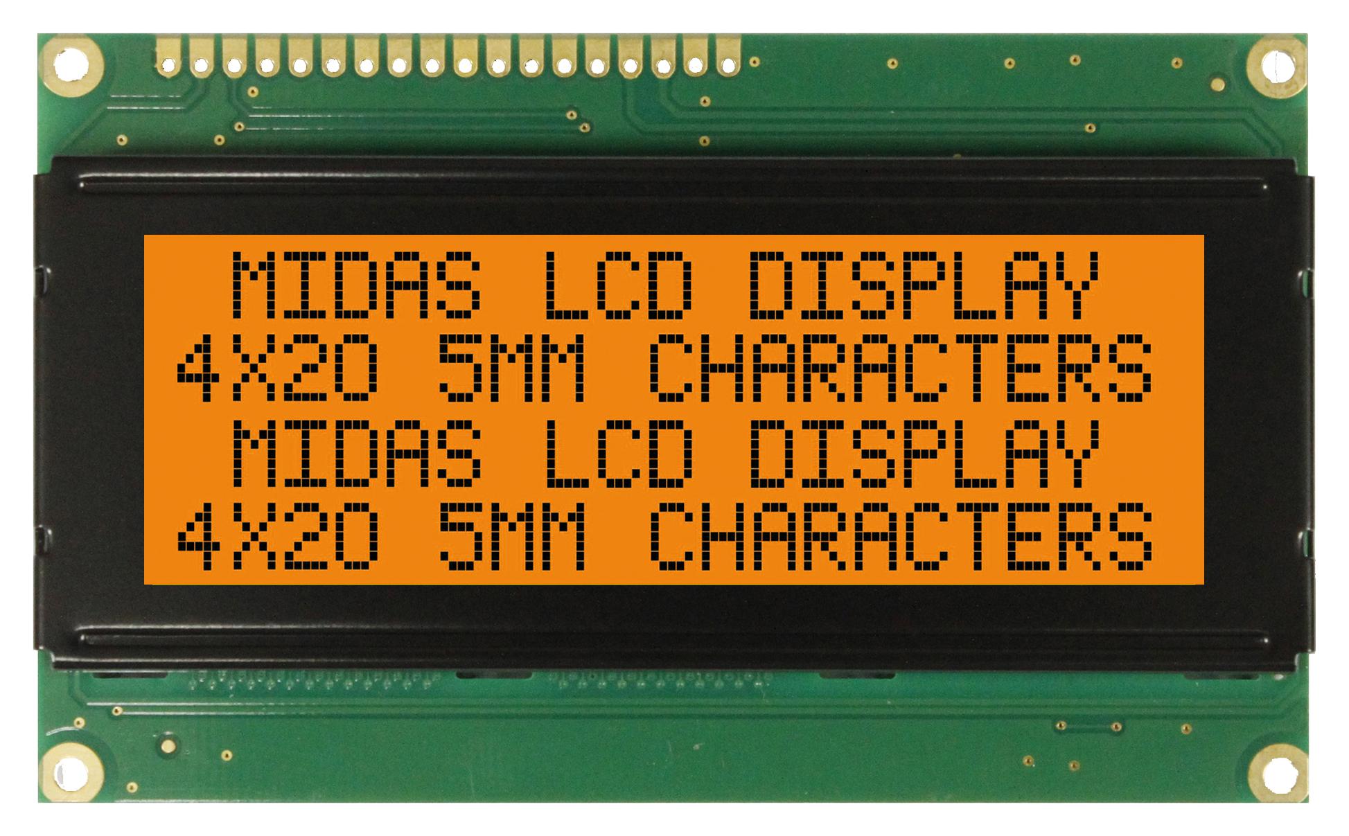 Midas Displays Md42005C6W-Fptlrgb Lcd Display, Cob, 20 X 4, Fstn, 5V