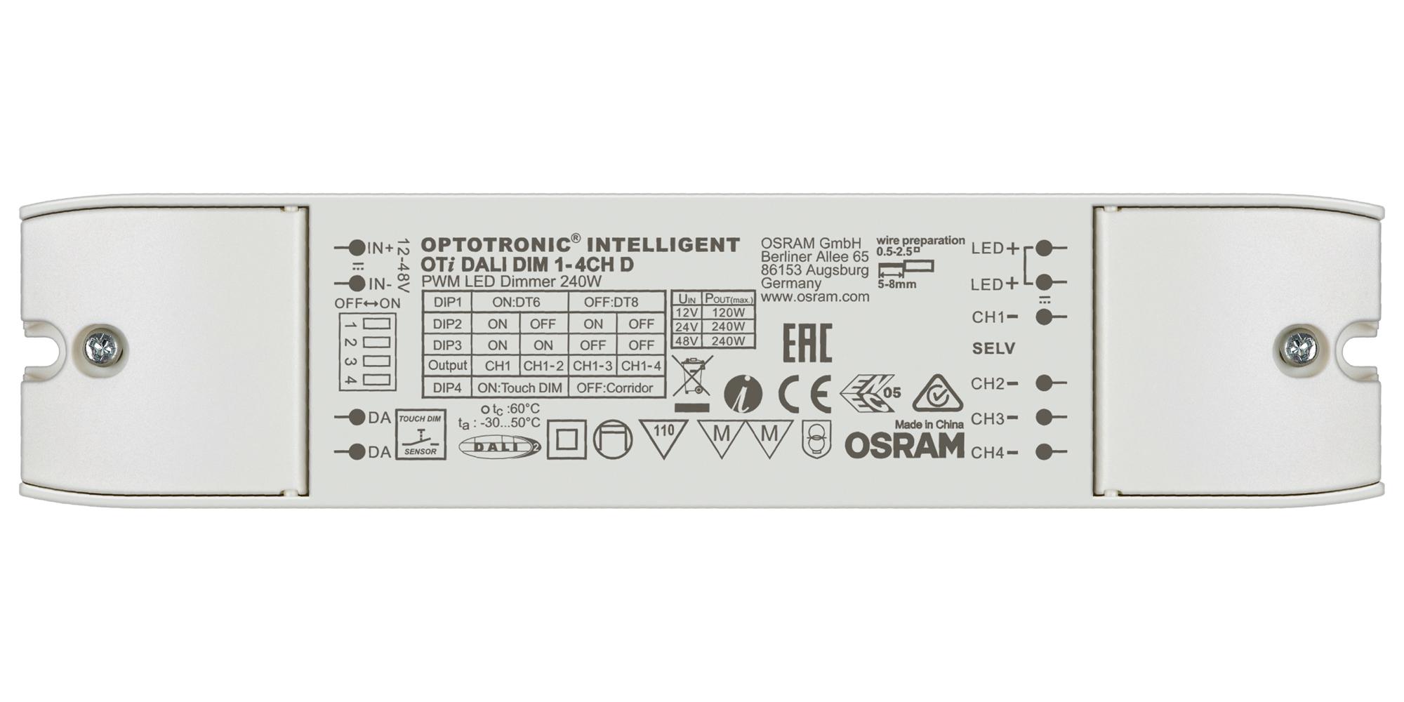 Osram Oti-Dali-Dim-1-4Ch-D Led Driver, Dc/dc, Cv, Digital/pwm, 240W