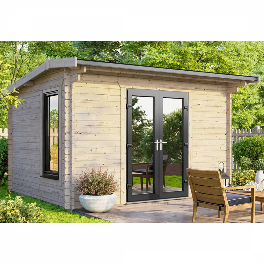 SAVE £990  12x8 Power Apex Log Cabin Central Double Doors - 44mm