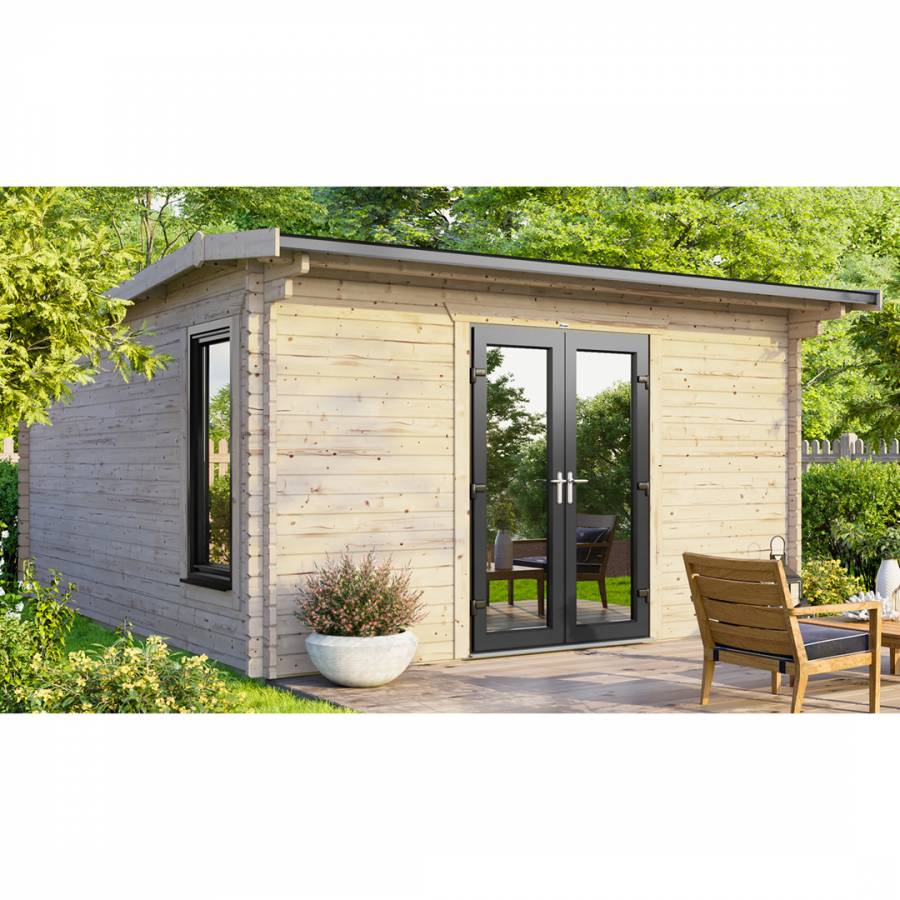SAVE £1325  14x14 Power Apex Log Cabin Central Double Doors - 44mm