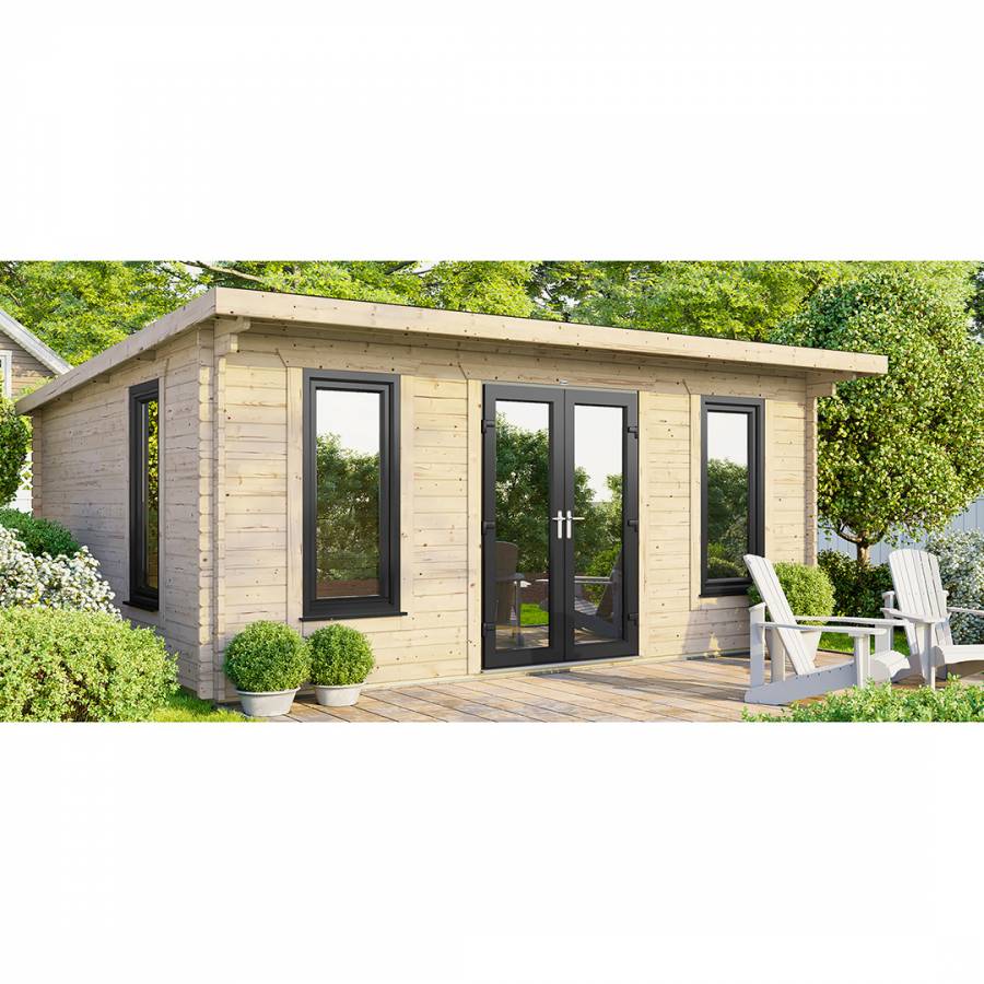 SAVE £1465 18x14 Power Pent Log Cabin Doors Central  -  44mm