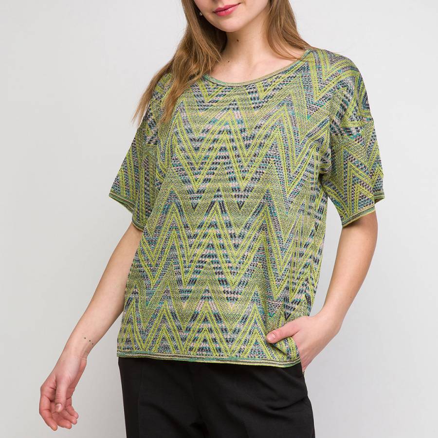 Lime Multi Patterned Wool Blend T-Shirt
