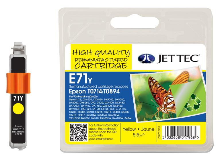 Jet Tec 101E007104 Ink Cart, Compatible, Epson T0714 Yellow