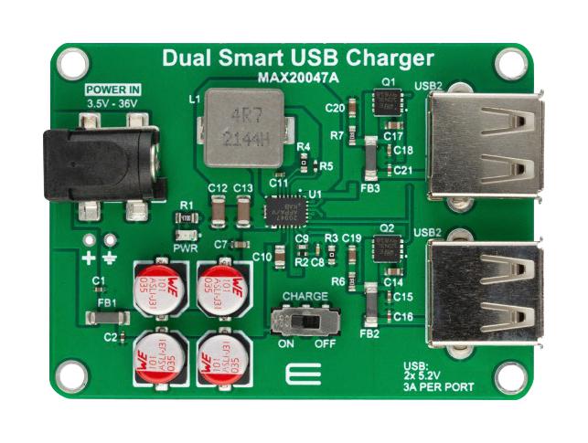 MikroElektronika Mikroe-5799 Dual Smart Usb Charger, 3.5V To 36V