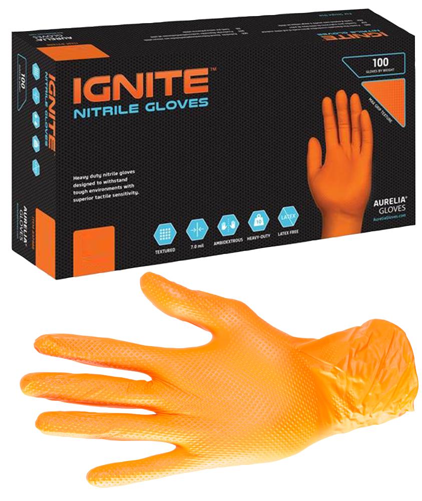Aurelia Ignite M Orange NItrile Thick Gloves - M (Pk100)