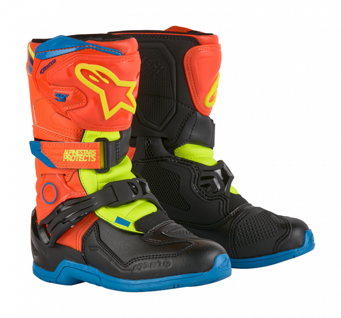 Alpinestars Tech 3S Youth Boots Orange Fluo Enamel Blue Yel Fl Size US 3