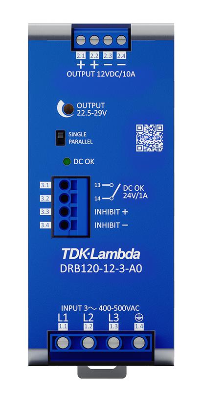 TDK-Lambda Drb120-12-3-A0 Power Supply, Ac-Dc, 12V, 10A