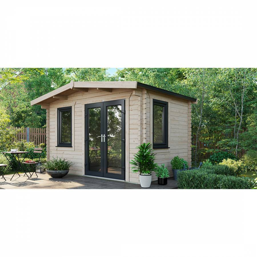 SAVE £990  8x12 Power Chalet Log Cabin Right Double Doors - 44mm