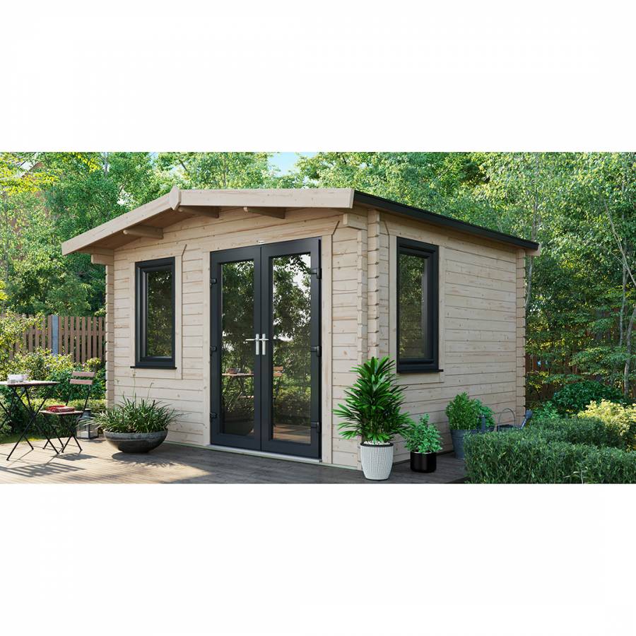 SAVE £1130  10x12 Power Chalet Log Cabin Right Double Doors - 44mm