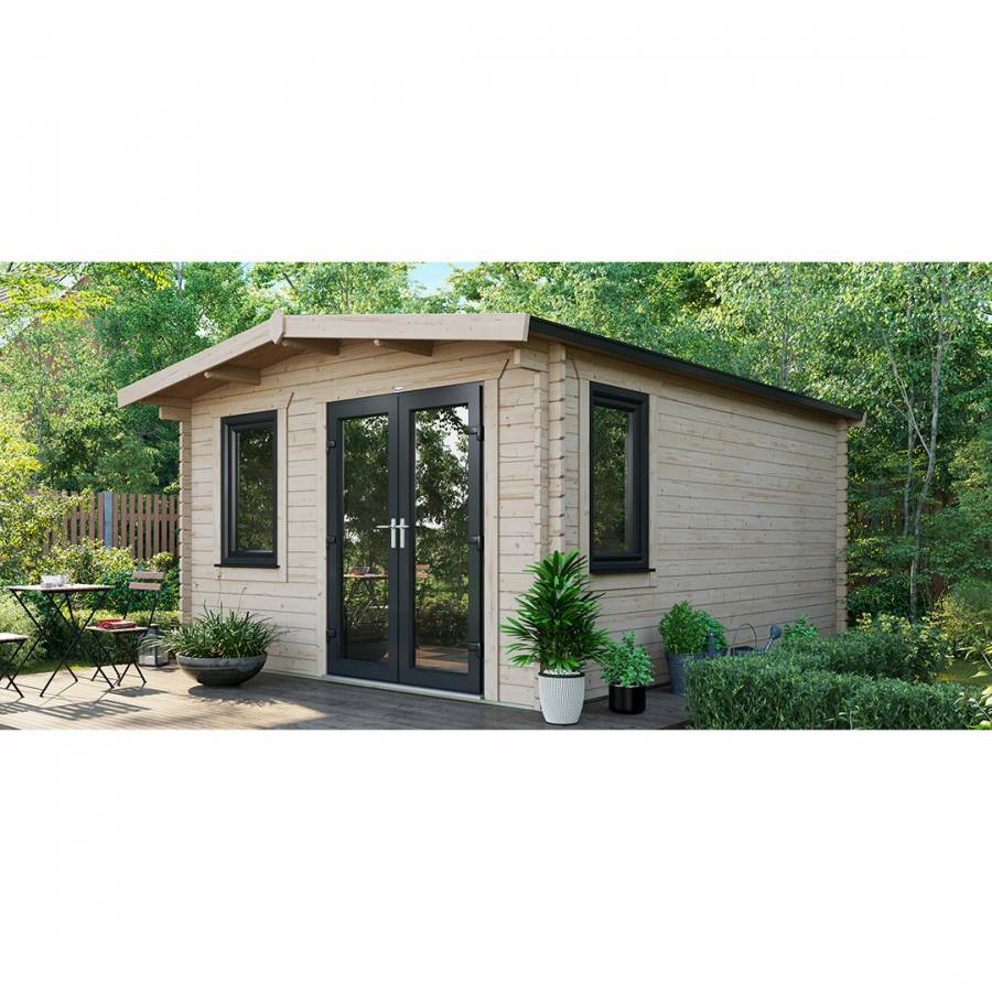 SAVE £1375  16x12 Power Chalet Log Cabin Right Double Doors - 44mm