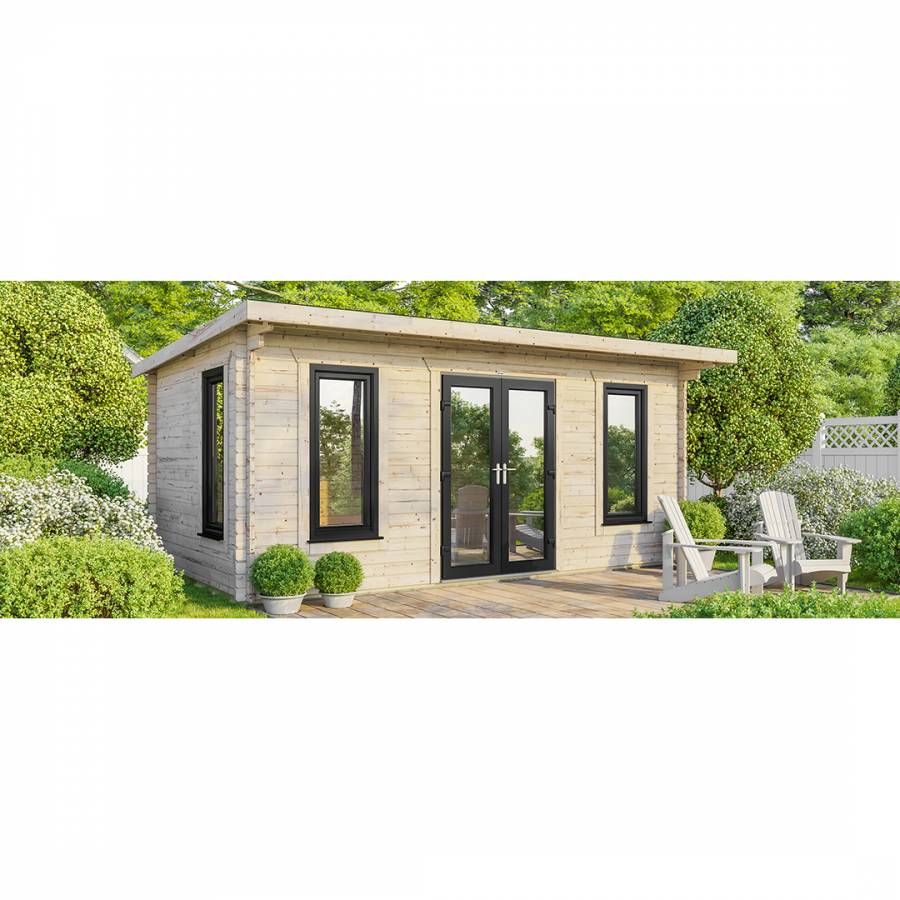 SAVE £1410  20x12 Power Pent Log Cabin Central Double Doors - 44mm