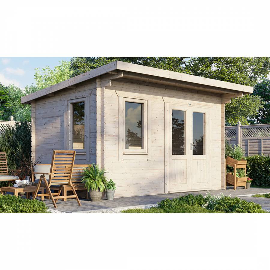 SAVE £560 14x10 Power Pent Log Cabin Doors to the Right  -  28mm
