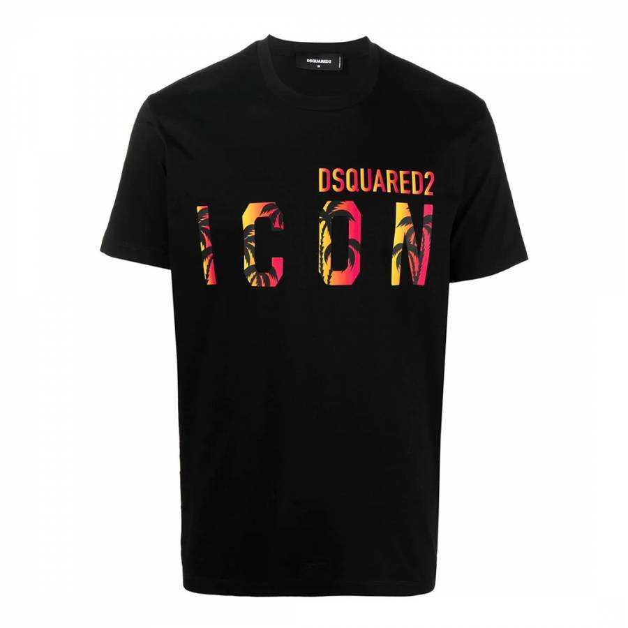 Black 'ICON' Print Detail Cotton T-Shirt