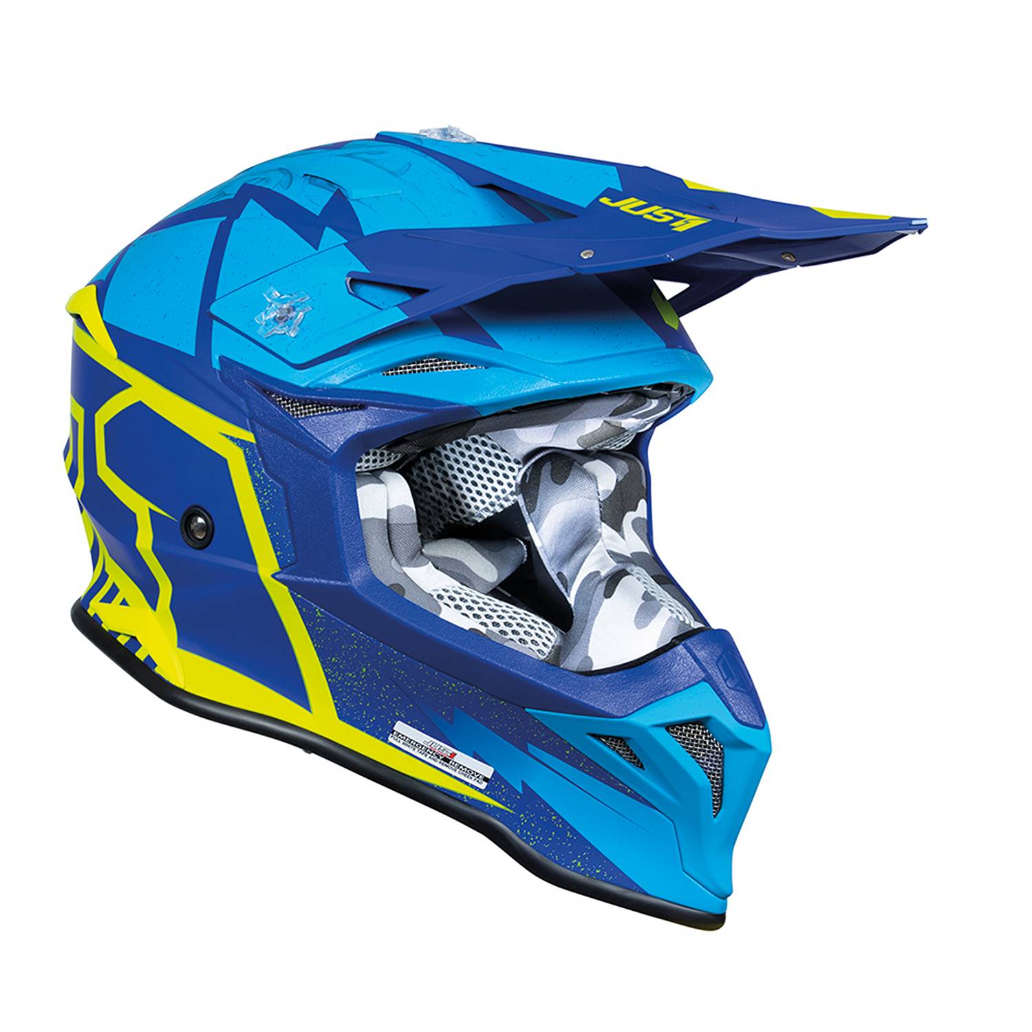 Just1 J39 Poseidon Blue Yellow Offroad Helmet Size XS