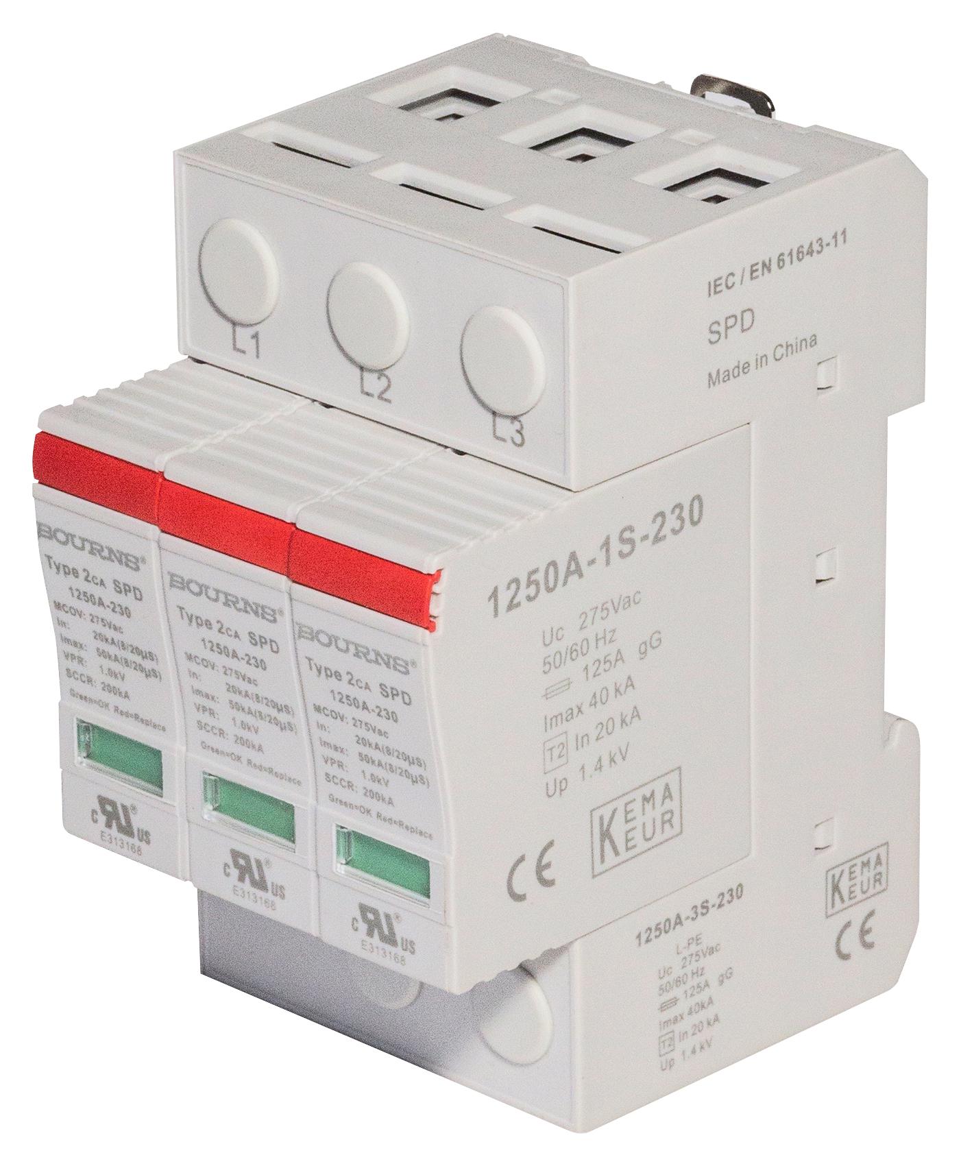 Bourns 1250A-3S-230 Surge Protector, 3P, Type 2 & 4, 50Ka