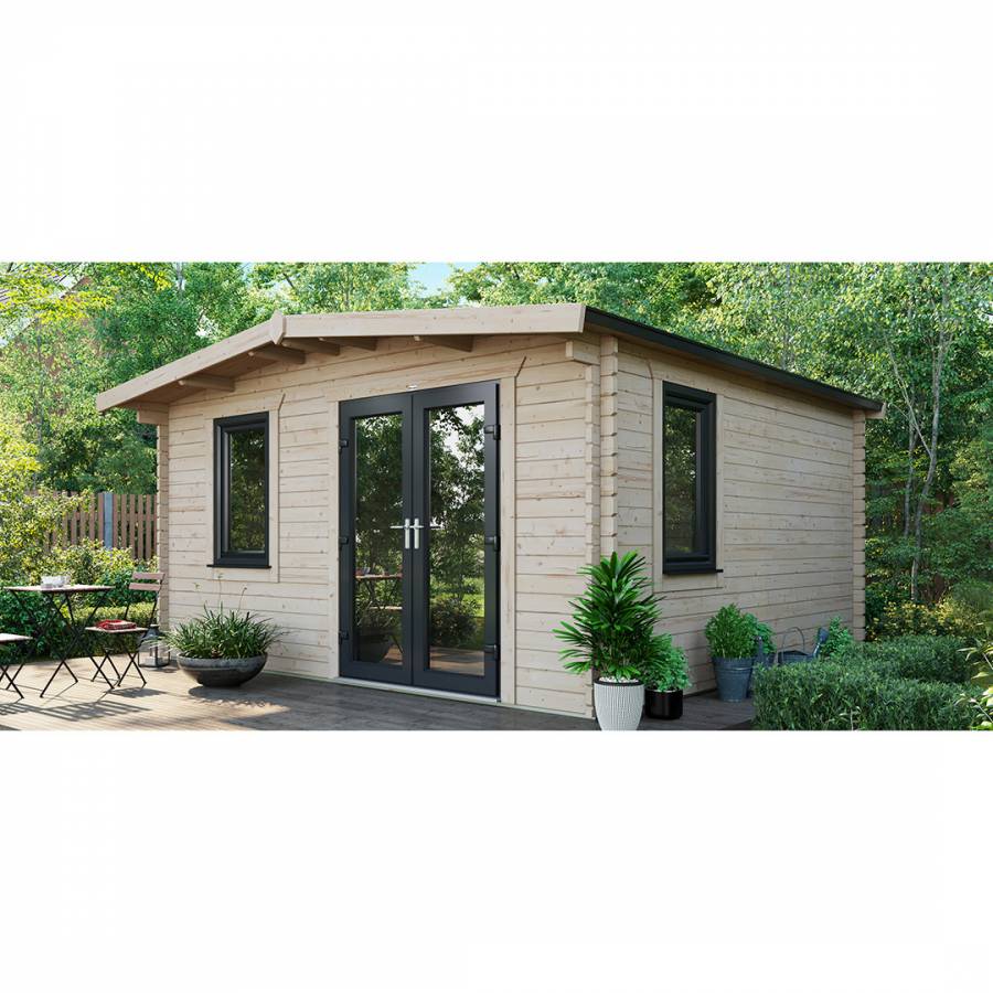 SAVE £1325  14x14 Power Chalet Log Cabin Right Double Doors - 44mm
