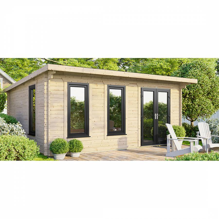 SAVE £1465 18x14 Power Pent Log Cabin Doors to the Right  -  44mm