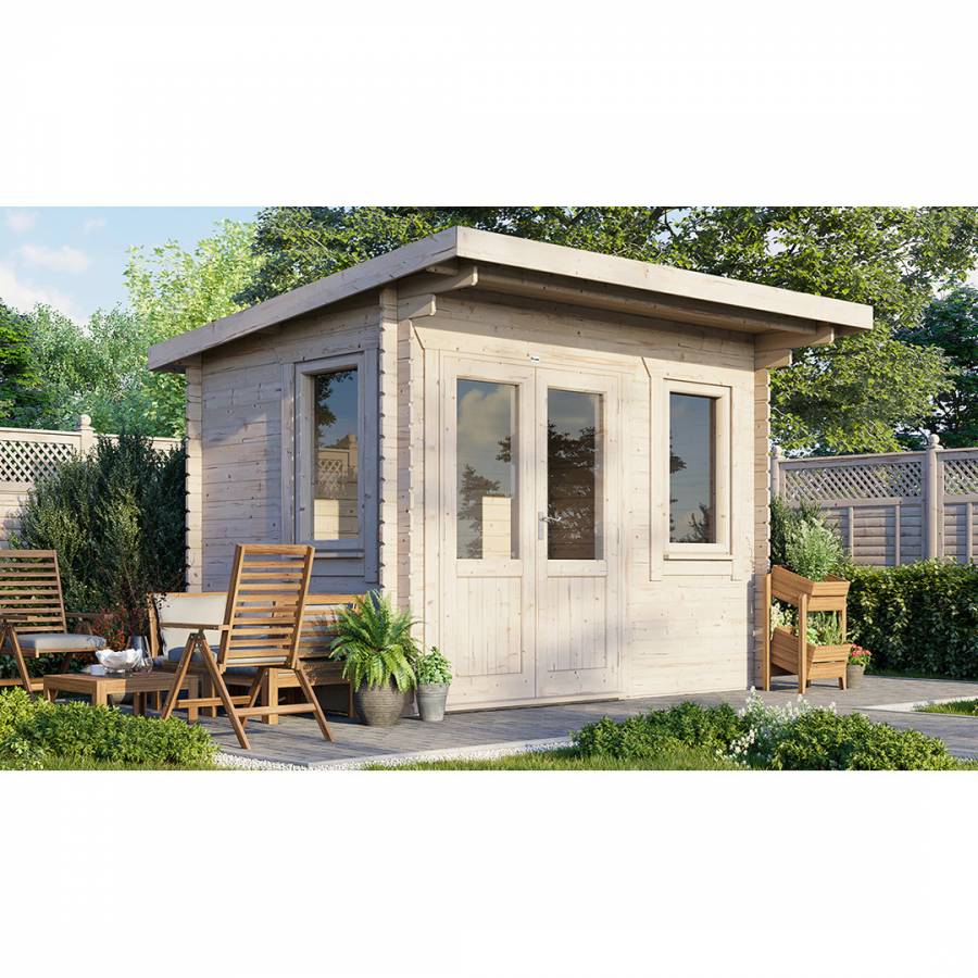 SAVE £500 12x8 Power Pent Log Cabin Doors to the Left  -  28mm