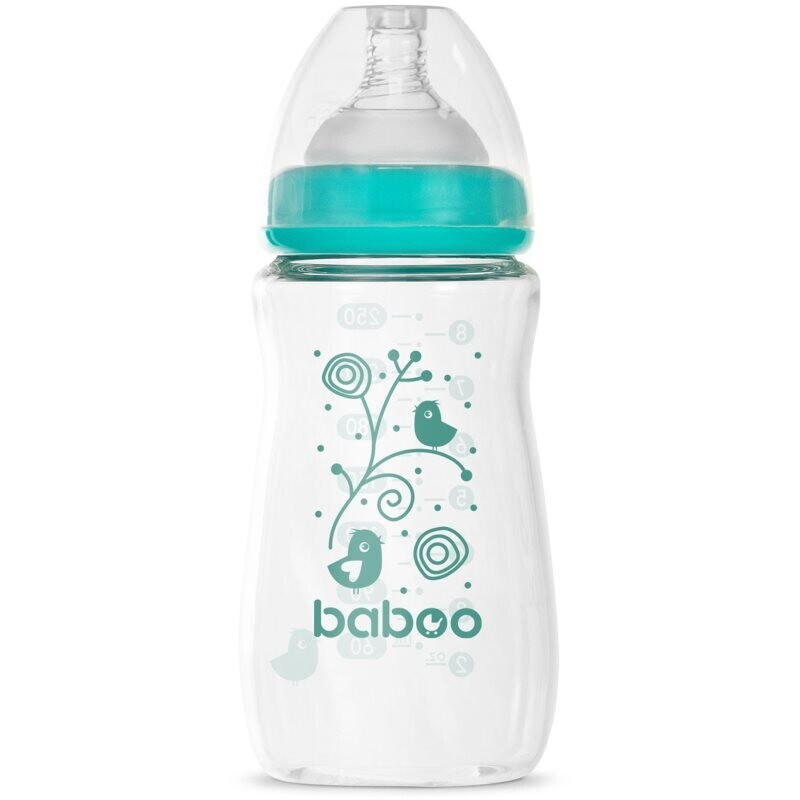 Baboo Anti-colic Glass Feeding Bottle Wide Neck glass baby bottle 3m+ 250 ml