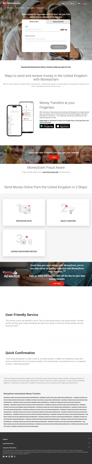 MoneyGram website appearance