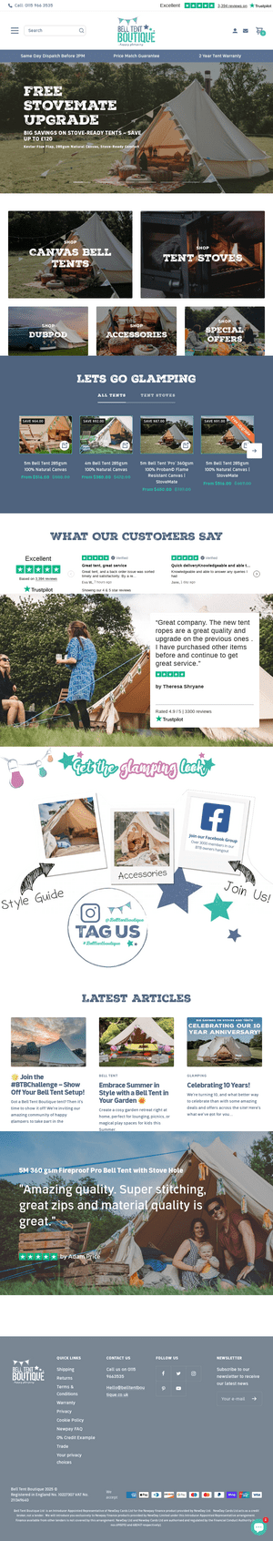 Bell Tent Boutique website appearance